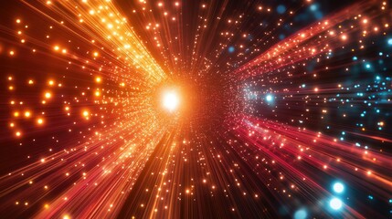 Aufkleber - Abstract geometric patterns and glowing light paths on a high-tech digital backdrop.
