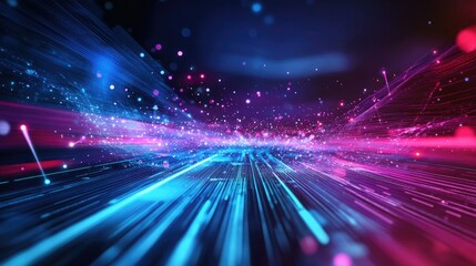 Aufkleber - Abstract geometric patterns and glowing light paths on a high-tech digital backdrop.