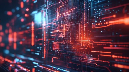 Poster - Abstract holographic interface glowing with light on a modern tech background.