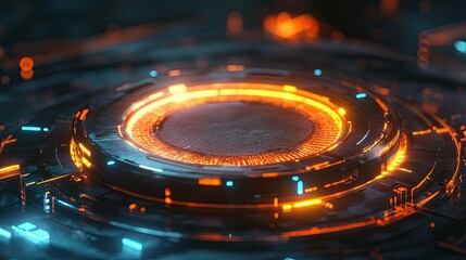 Poster - Abstract holographic interface glowing with light on a modern tech background.