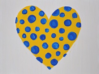 Sticker - Yellow heart with blue polka dots hand drawn painted painting illustration on plain white background