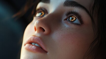 Poster - Artificial intelligence woman looking up at face
