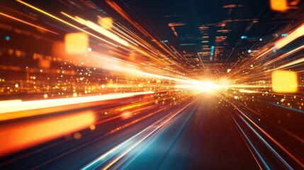 Leinwandbilder - Abstract light streaks and geometric shapes in motion on a futuristic tech background.