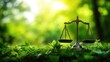 © he - Scales of justice amidst green foliage symbolize the balance between law and environmental protection.