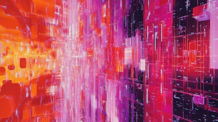 Poster - Abstract neon circuitry patterns with data streams, representing technological processes.