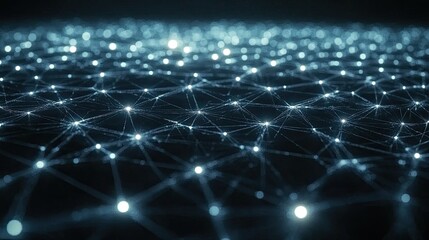 Poster - Abstract polygonal data network glowing with light on a dark background.