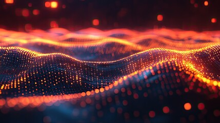 Poster - Abstract polygonal data network glowing with light on a dark background.