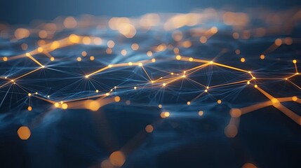 Poster - Abstract polygonal data network glowing with light on a dark background.