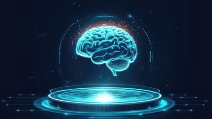 Poster - big data and artificial intelligence concept. human brain glowing from processor, symbolizing the fu
