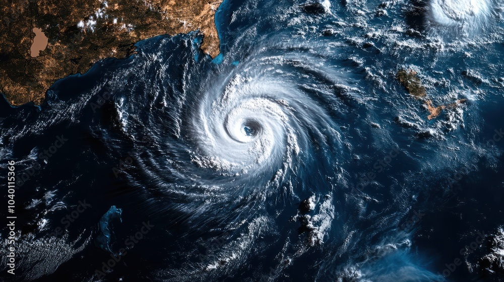 Bird's eye view of a tropical cyclone from space Stock Photo | Adobe Stock