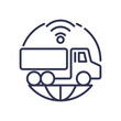 © VectorMine - Truck with wireless signal over globe symbolizes global logistics tracking.
