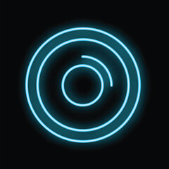 Poster - Abstract blue neon sign showing concentric circles on a black background