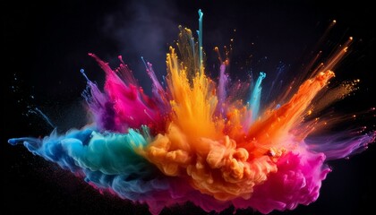 Wall Mural - a vibrant explosion of color against a dark backdrop showcasing the beauty of pigment in motion