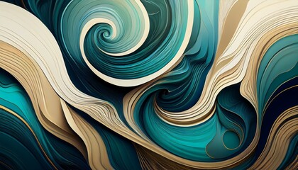 Wall Mural - abstract gradient swirl abstract background in the style of dark aquamarine and beige whimsical topography marble layered organic forms shaped canvas gemstone bold colorful lines