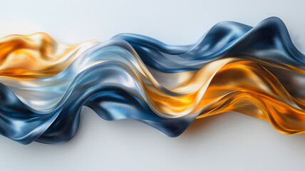 Poster - A long, curvy piece of fabric with gold and blue colors. The colors are bold and vibrant, creating a sense of movement and energy. The fabric appears to be made of a shiny, metallic material