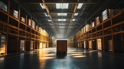 Poster - Empty Warehouse with Pallet Racks and Natural Light