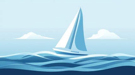 Aufkleber - A sleek sailboat navigates minimal waves under a serene blue sky, creating a sense of peace and tranquility on the water. Generative AI
