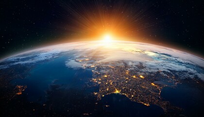 Wall Mural - earth from space during sunrise