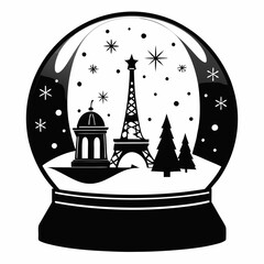 Wall Mural - Parisian Christmas snow globe Black silhouette