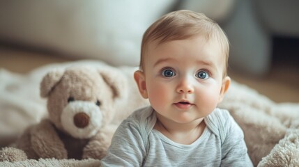 baby boy in the bed room with toy
