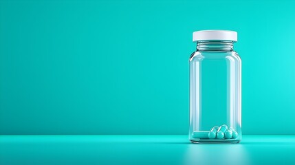 Poster - transparent buoyant capsule on solid teal background - captivating modern design with subtle light s