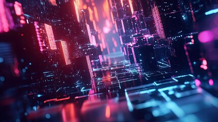 Aufkleber - Dynamic data nodes and polygonal shapes glowing on a modern tech backdrop