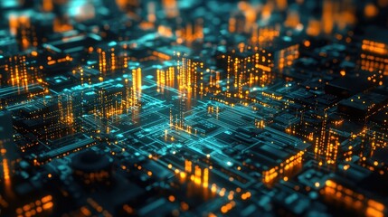 Poster - Dynamic digital circuitry and data nodes glowing on a modern tech process backdrop