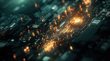 Poster - Dynamic digital nodes and circuitry glowing on a dark tech background