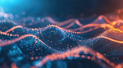 Aufkleber - Dynamic digital waves and data points in motion, representing fast technological processes
