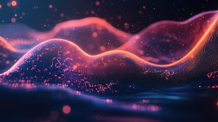 Fototapete - Dynamic digital waves flowing across a neon gradient background for tech visuals