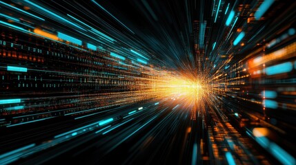 Aufkleber - Dynamic light streaks on a dark background representing digital speed in technological processes