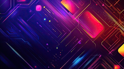 Leinwandbilder - Dynamic neon lines and geometric shapes representing digital data flow on a tech background