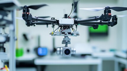 Aufkleber - A robot managing automated drone calibration in a high-tech drone lab with clean, organized calibration stations and advanced drone calibration tools, Drone calibration tech style