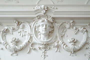 AI generated illustration luxury white wall design bas-relief with stucco mouldings rococo element