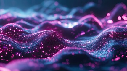 Aufkleber - Flowing data waves and neon lights on a modern digital process backdrop