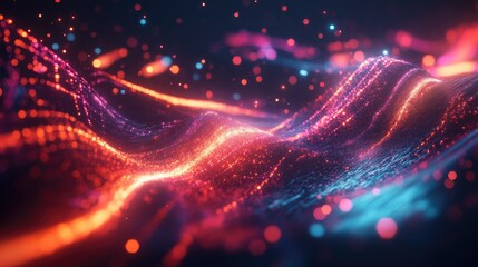 Aufkleber - Flowing light streams and polygonal shapes in motion on a futuristic tech background