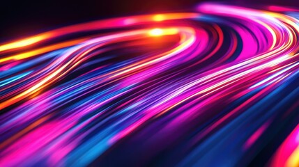 Leinwandbilder - Flowing neon lines and geometric shapes in motion on a futuristic tech backdrop
