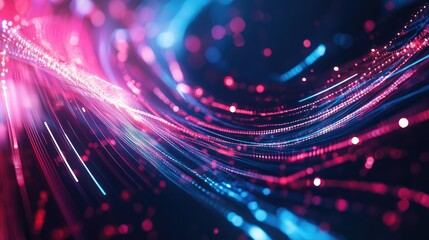 Leinwandbilder - Flowing neon lines and geometric shapes in motion on a futuristic tech backdrop