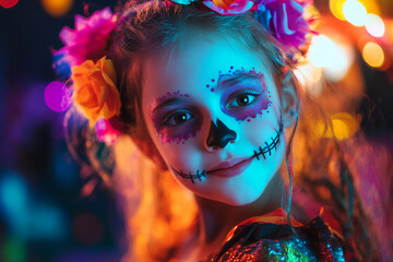 Wall Mural - ai generated portrait of cute child wearing halloween costume