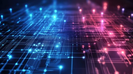 Poster - Glowing circuitry pattern on a high-tech digital grid background for technological processes