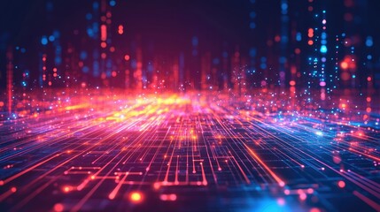 Poster - Glowing circuitry pattern on a high-tech digital grid background for technological processes