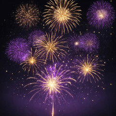 Golden and purple fireworks light up the night sky on New Year's Eve