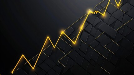 Poster - financial background illustration with yellow line triangles pointing right on black background