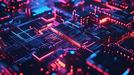 Poster - High-tech circuitry glowing with light, representing technological processes