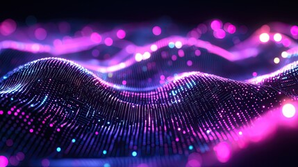 Poster - High-tech digital waveforms and glowing dots for tech process representations