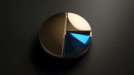 Poster - A 3D pie chart in metallic gold and blue, floating in space with no background, clean and shiny