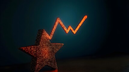 Wall Mural - A glowing star icon with a sharp upward trend line, symbolizing emerging success in a financial report, no background