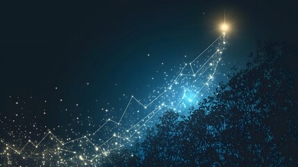 Fototapete - A shooting star icon intertwined with an upward line graph, representing top growth and success in business, no background