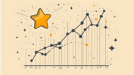 Fototapete - A shooting star icon intertwined with an upward line graph, representing top growth and success in business, no background