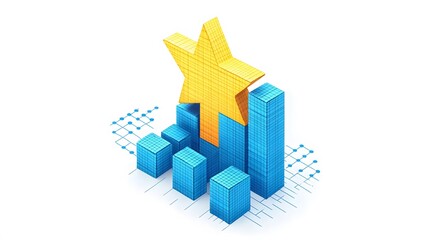 Poster - A rising star symbol in a clean, minimalist design, connected to a performance bar graph, no background